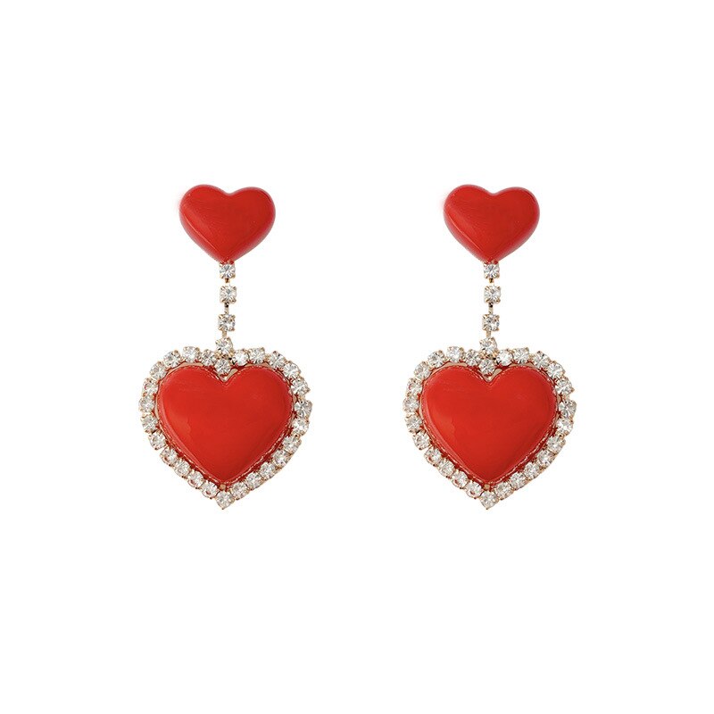 Korean Love Heart Pearl Dangle Pendientes For Women Accessories Rhinestone Boucle D'oreille