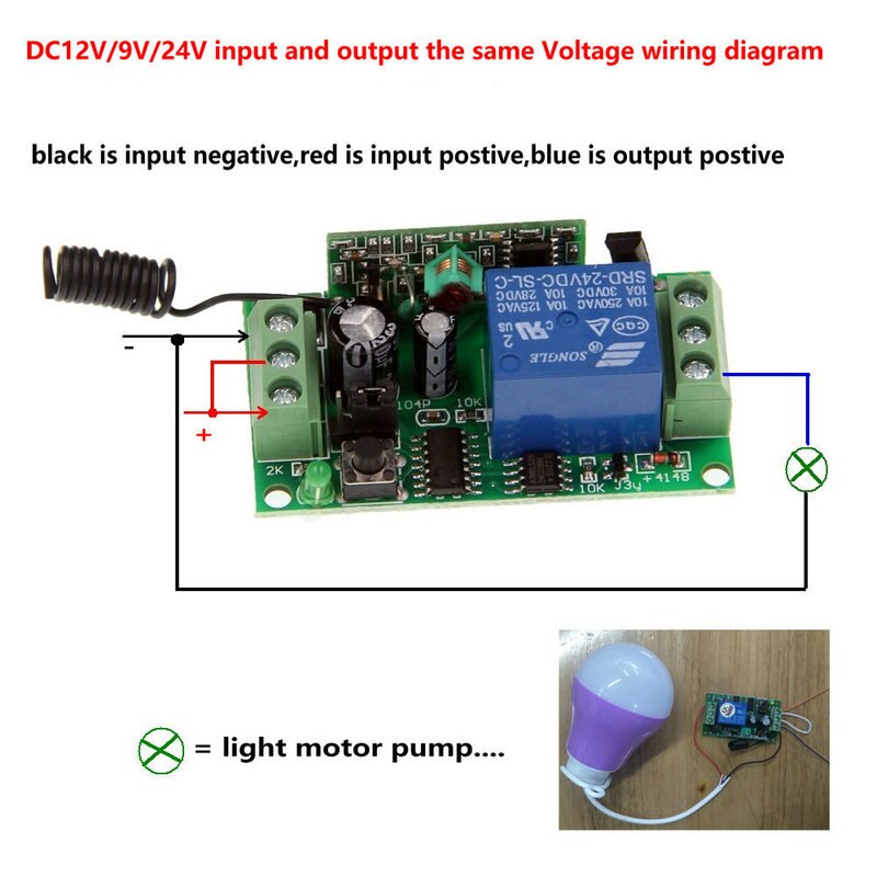 Dc 9v 12v 24v 1 ch 1ch rf trådløs fjernbetjening switch system, sender + modtager med en knap ,315 / 433 mhz