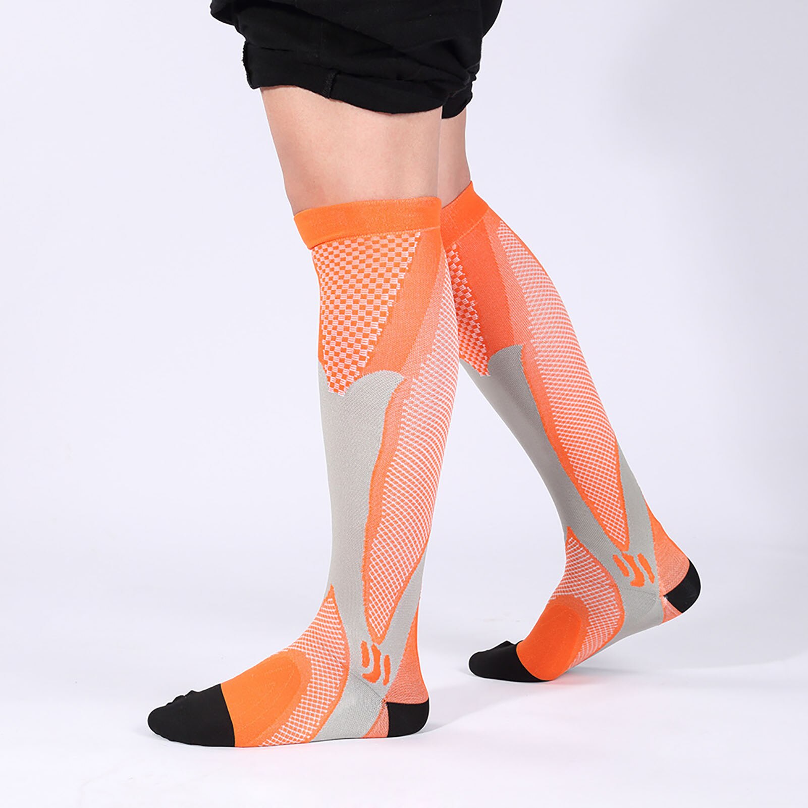 1 par de calcetines de compresion para hombre Color bloque de presión de las venas varicosas la pierna alivio dolor medias hasta la rodilla medias Calcetines