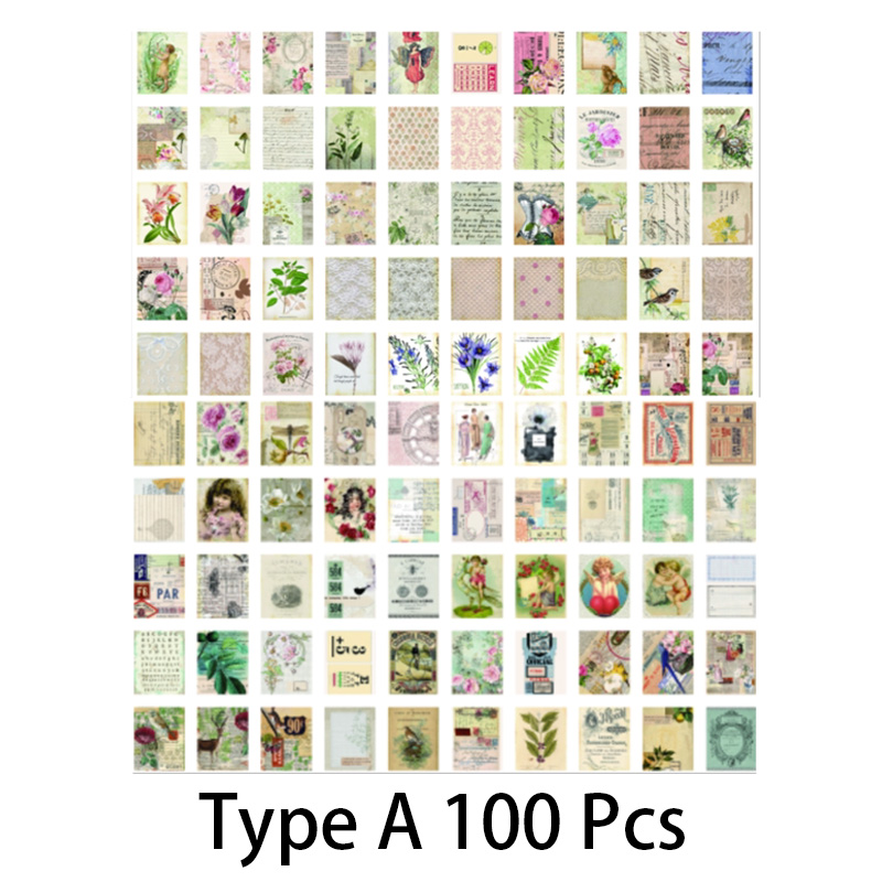 Álbum Vintage de flores y plantas para mujer, papel artesanal, diario de basura, Ephemera, pájaro Retro, álbum de papel artesanal, Material de álbum de recortes, 100 Uds.: TypeA
