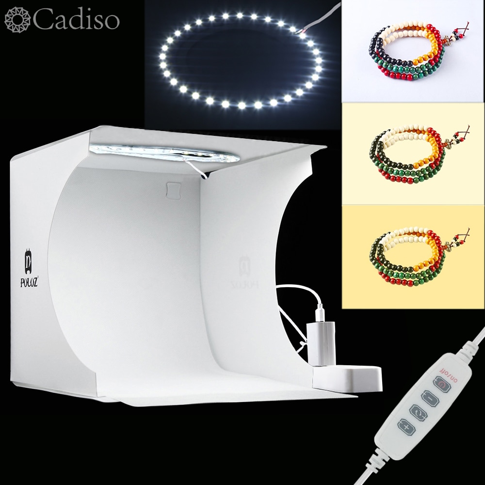 Cadiso mini estúdio com led para fotografia, luz de painel branco, luz suave, anel de luz, caixa de iluminação portátil, kit de tenda para fotografia