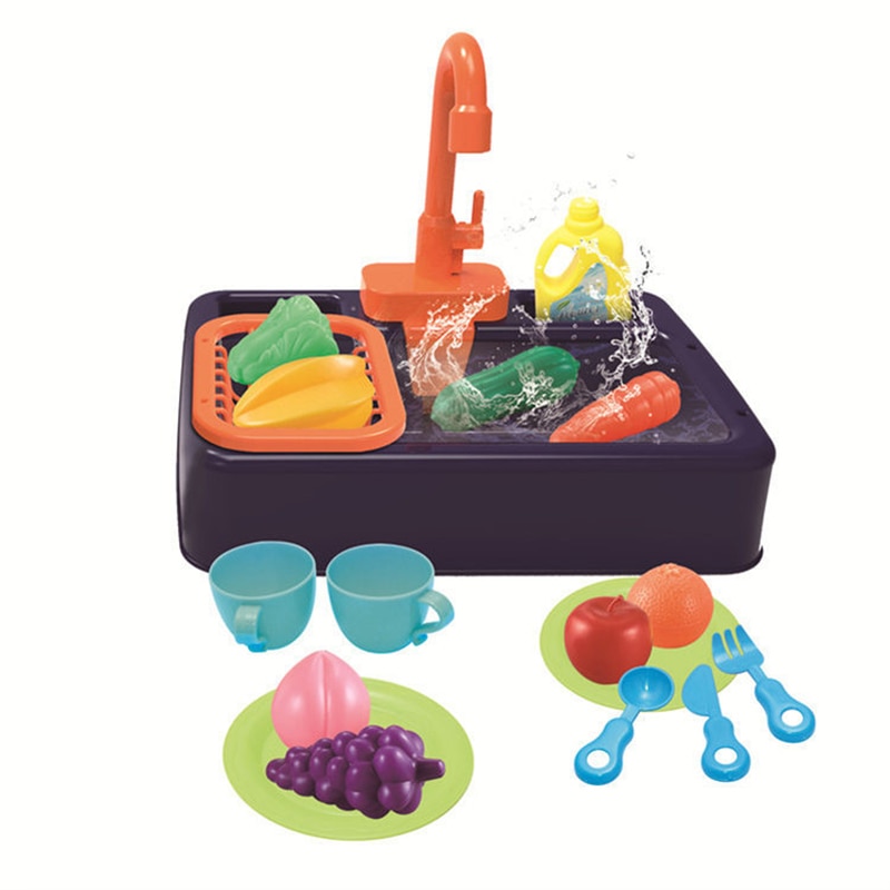 Juguete de cocina de simulación de plástico, pequeño lavamanos eléctrico para piscina, fregadero para infantil, juguete para jugar a las casitas