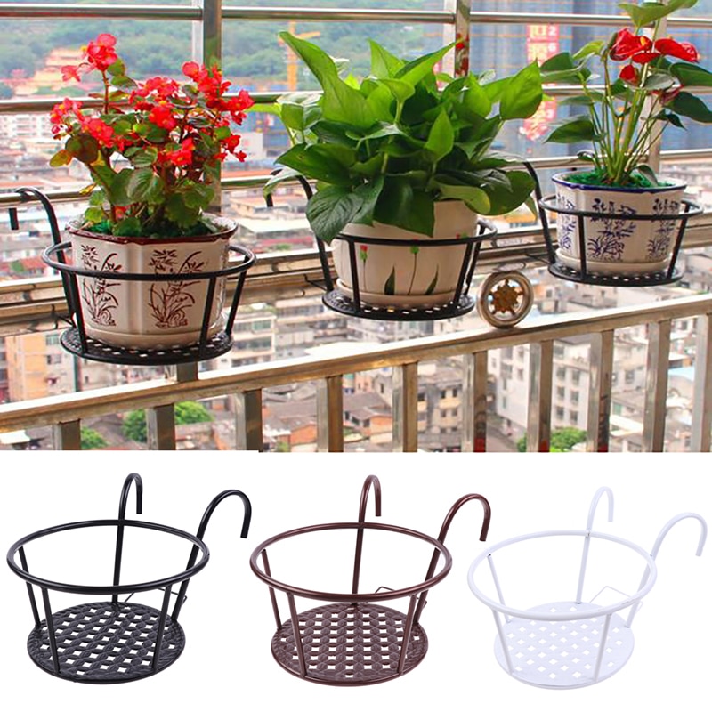 3Sizes Garden Supplies Outdoor Hanging Basket Plant Iron Racks Fence Balcony Round Flower Pot Decor 16*13*9cm