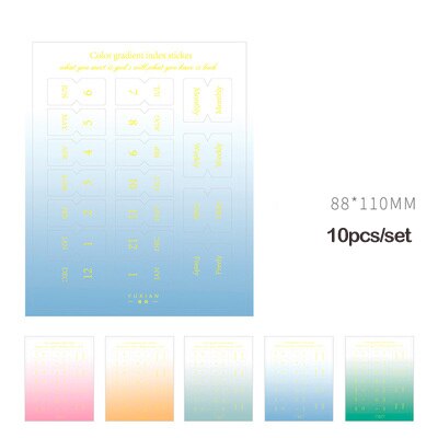 10 ark gradient färgindex klisterlappar morandi etiketter anteckningsbok planerare tillbehör datum månad index klistermärke anteckningar klistermärke: D