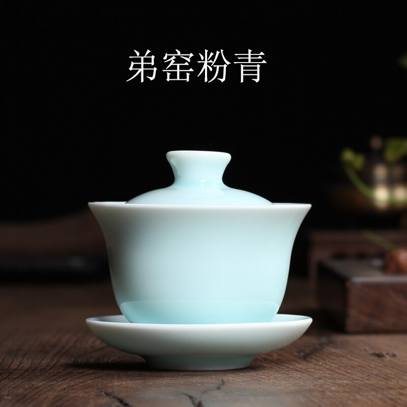 [grandness] kinesisk ge ovn longquan celadon porcelæn gaiwan kina tekopper og te skål keramisk 155ml knitre glasur tekande: E
