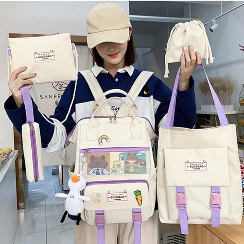 Preppy Purple Backpack Women Waterproof Candy Colors Backpacks Fancy High School Bags for Teenage Girl Cute Travel Rucksack