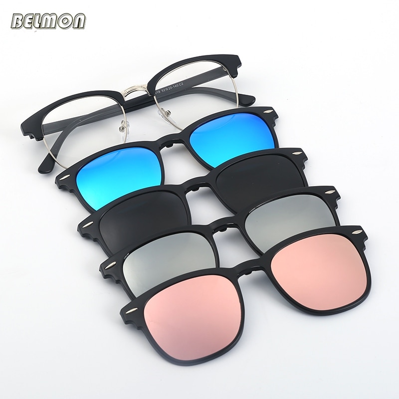 Spectacle Frame Eyeglasses Men Women With Polarized Clip On Sunglasses Magnetic Glasses Male Myopia Optical RS2218