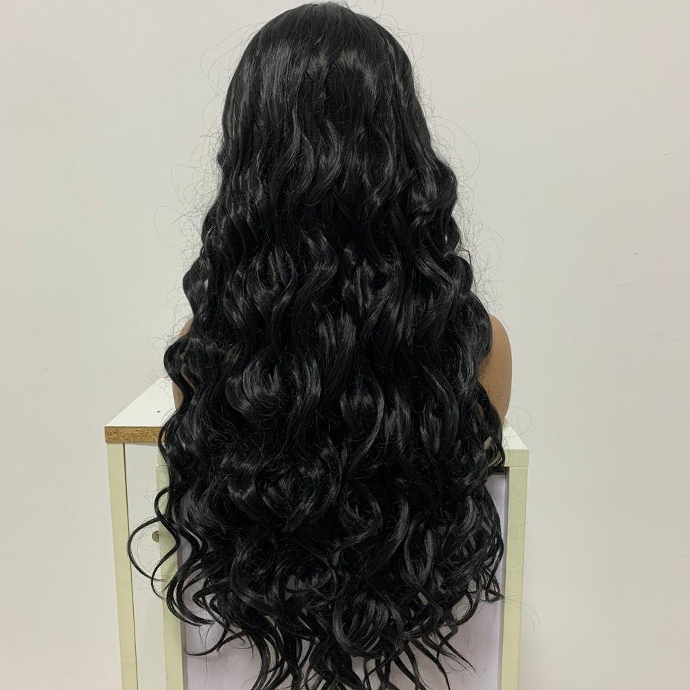 Black Body Wave Synthetic Lace Front Wig Baby Hair Wavy Heat Resistant Fiber Hair Half Hand Tied Wig