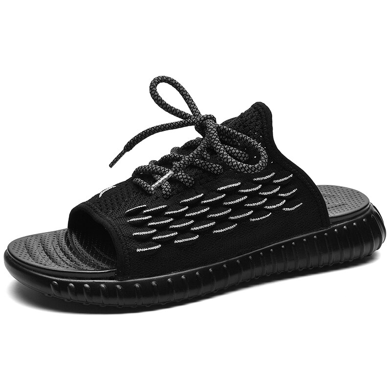 Herr sandaler snörning mesh öppen tå sandaler herr andas mjuka plattform tofflor herr sommar utomhus manligt märke: Svart / 42