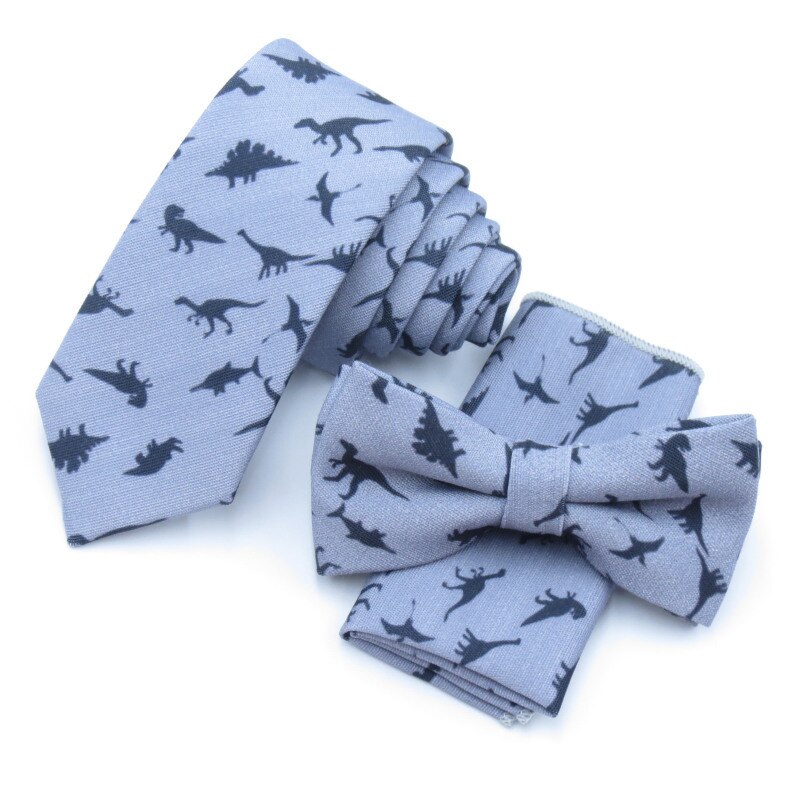 Dinosaur Men Bow Tie Set Pocket Square Handkerchief Mens Butterfly Bow Tie Skinny Ties Set Lots Slim Necktie For Man