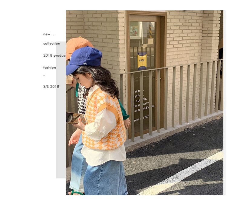 2022 Lente Unisex Mode Plaid Gebreide Vest Jongens Meisjes Losse Casual Mouwloze Truien