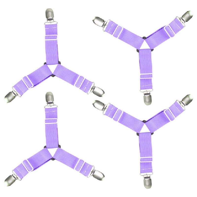 4 pièces/ensemble drap de lit pince drap de lit ceinture attache matelas élastique antidérapant pince couverture pince blanc et noir rose bleu kaki: VIOLET