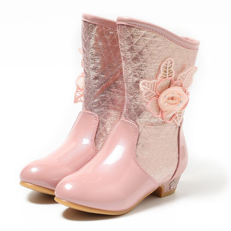 Botas de couro impermeáveis para meninas, calçado infantil de neve, outono e inverno, quente, sapato de princesa, calçado grande para meninas, 2021