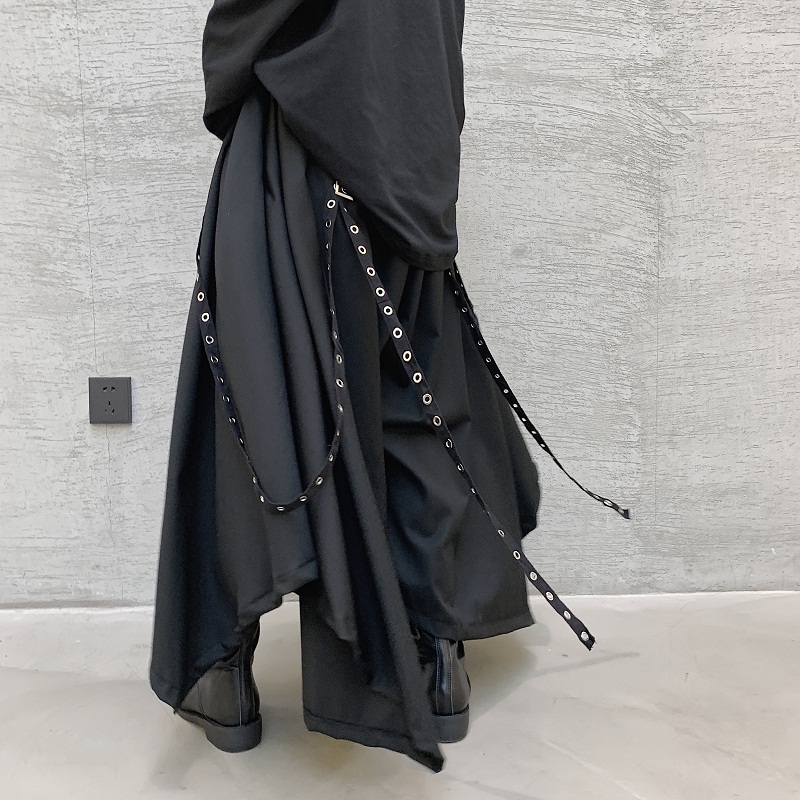 Heren Singels Dark Black Wijde Broek Mannen En Vrouwen Japanse Hip-Hop Streetwear Punk Gothic hoge Rok Broek: Default Title