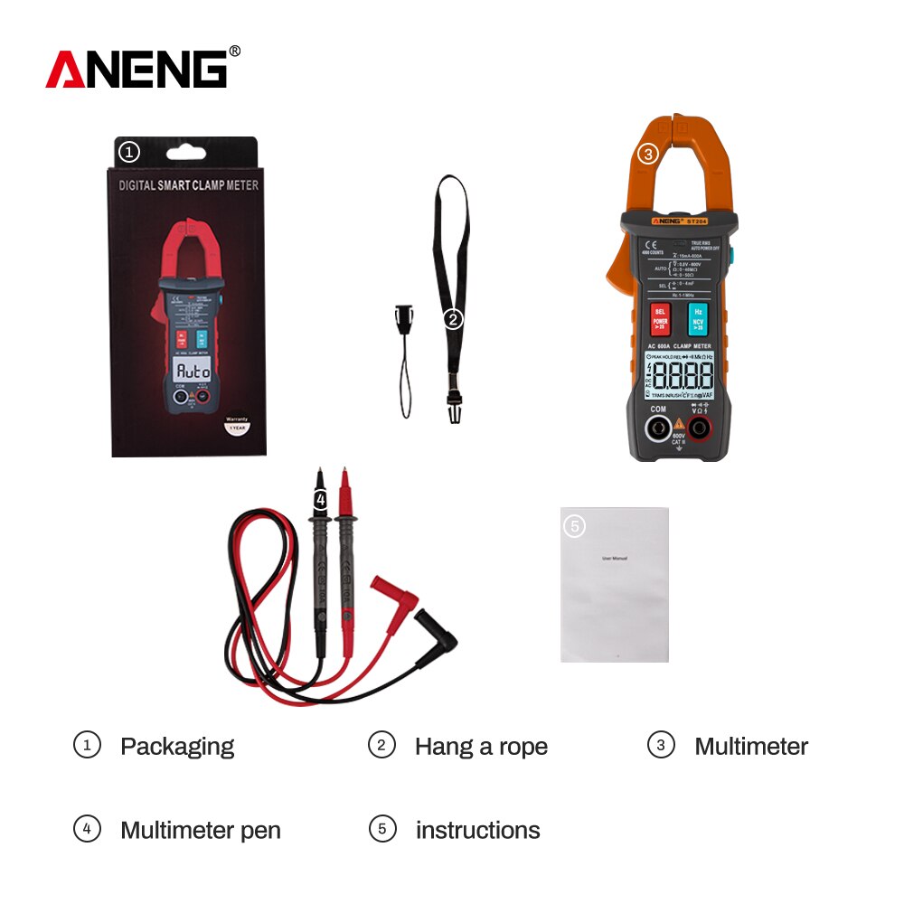 ANENG Multimeter Stroomtang,Kleuren LCD Oplaadbare U-Type Stroomtang