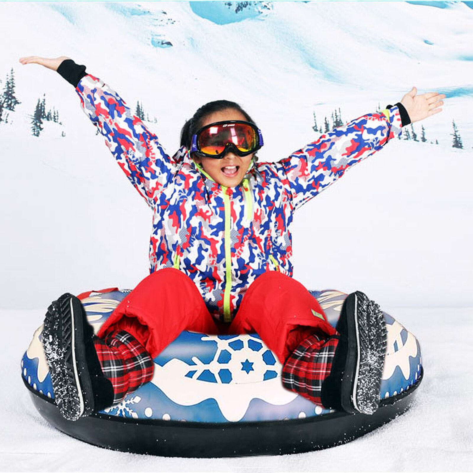 120CM Floated Skiing Board Winter Inflatable PVC Ski Circle With Handle Children Adult Outdoor Snow Tube Skiing Accessories