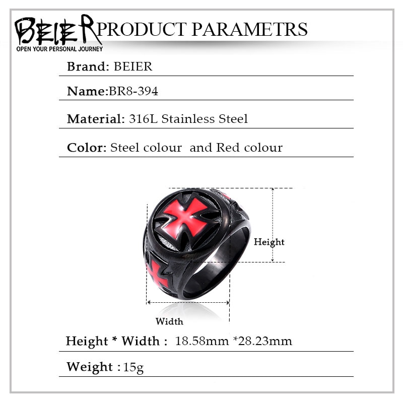 Beier-anillo Cruz de Hierro de acero inoxidable para hombre, 316L, pintura negra al óleo, joyería, LLBR8-073R
