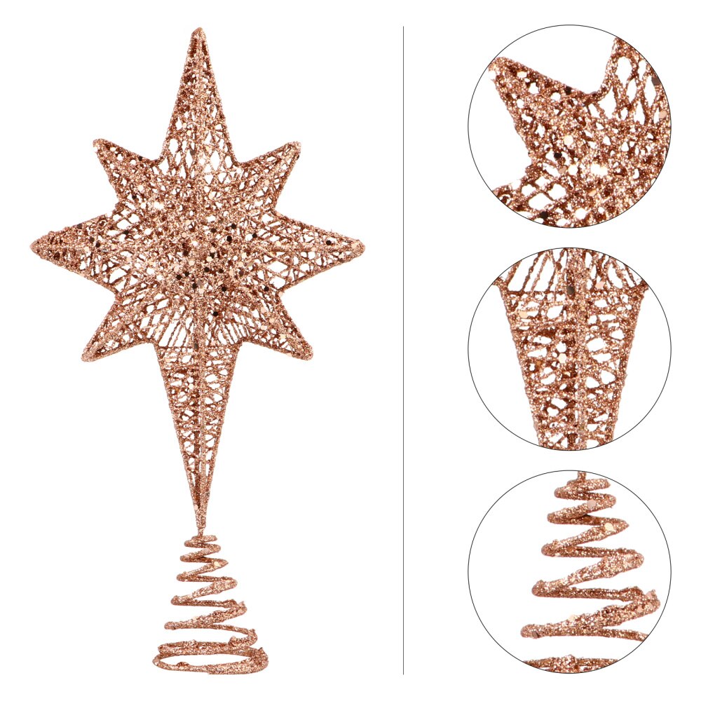 1Pc Xmas Eight Pointed Star Treetop Decor Christmas Tree Star Topper ((Golden): Rose Gold