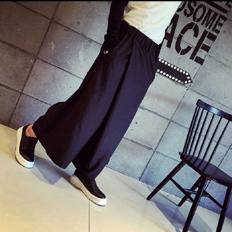 Hzijue miesten leveälahkeiset housut pellava miesten rento haaremihousut japanilaistyyliset mukavat hamehousut