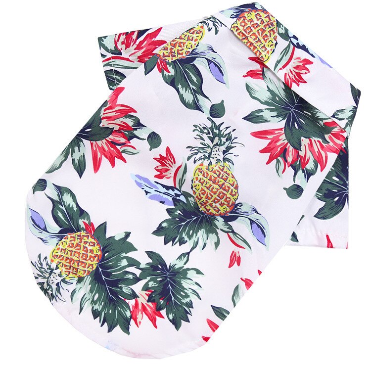 Summer Dog Clothes Coconut Tree Pineapple Flower Print Dog Cat Shirt Short Sleeve Beach Hawaiian Style Clothes For Pets: WHITE / XXL