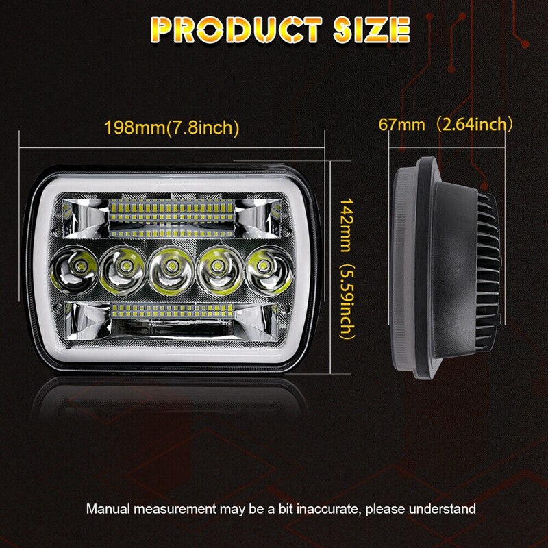 7X6 Inch 5X7 LED Headlights Hi/Lo Beam with DRL Square Work Lights for Chevy Ford F150 /Off-Road/ATV/Truck,HL10-7