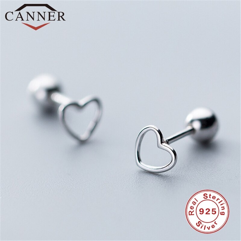 925 Sterling Zilveren Mini Hollow Heart Schroef Stud Oorbellen Voor Vrouwen Goud Zilver Kleur Meisje Minimalistische Sieraden Koreaanse Oorbellen: 2
