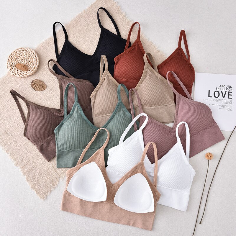 ATHVOTAR Women V-Neck Tube Top Bralette Soild Color Push Up Bra Padded Wireless Thin Shoulder Strap Top Bra Underwear