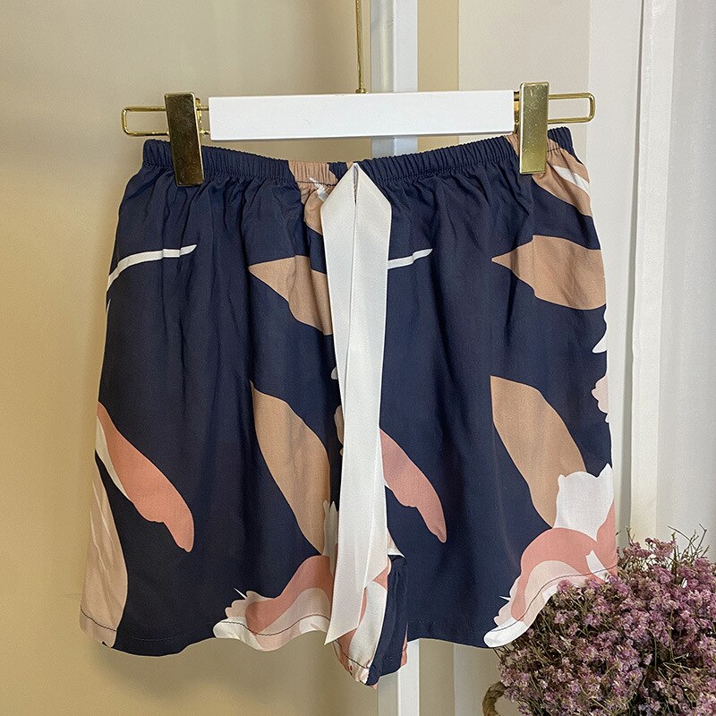 Kvinder pyjamas shorts bomuld blomsterprint shorts løse strandbukser hjemmebukser behagelig lounge bund soveshorts ouc 168: Lyserød blomster