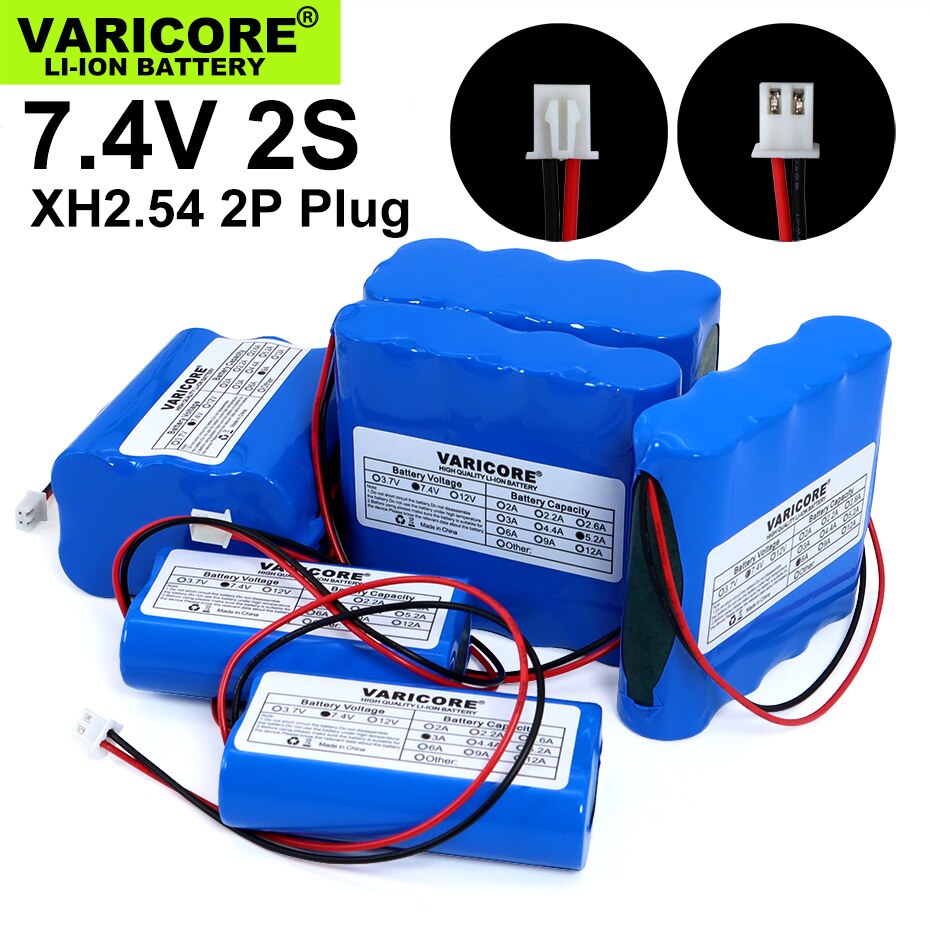 Varicore protect 7.4 v 3ah 6ah 12ah 8.4v 18650 li- lon batteri cykellys hovedlampe speciel batteripakke med pcb  xh2.54 2p stik