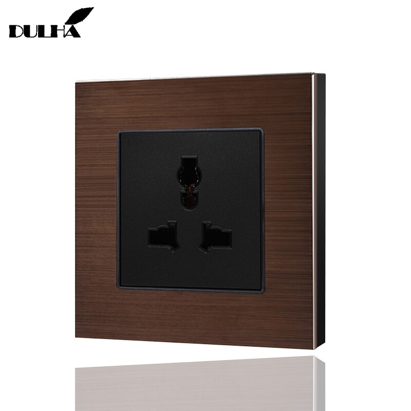 EU UK US Universal 3-Pins/hole Wall Socket, Multifuncational 3 Pins Electrical Plug Power Outlet, Luxury Brushed Aluminum Panel