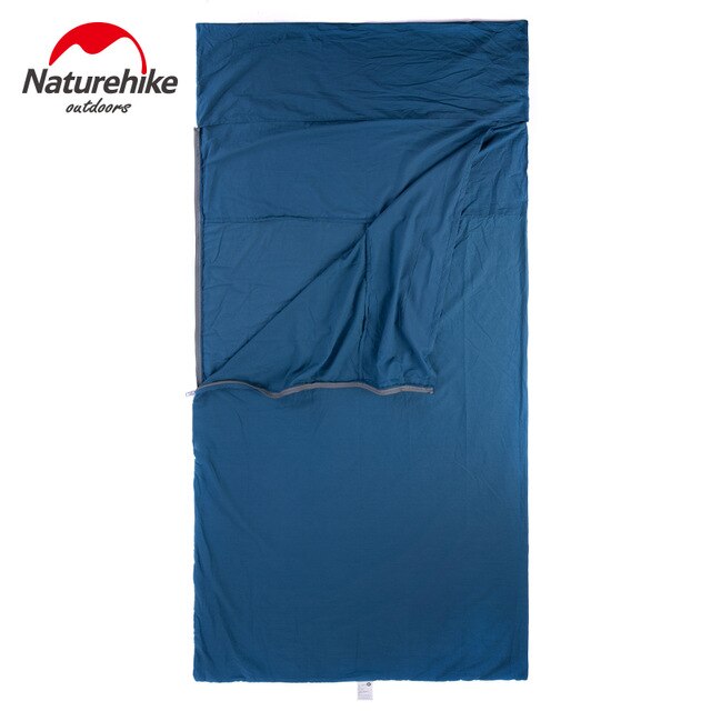 Naturehike ultralet bærbart bomuldsmateriale splejsning konvolut enkelt sovepose liner til forretningsrejser hotel: Blå -l 100 x 210cm