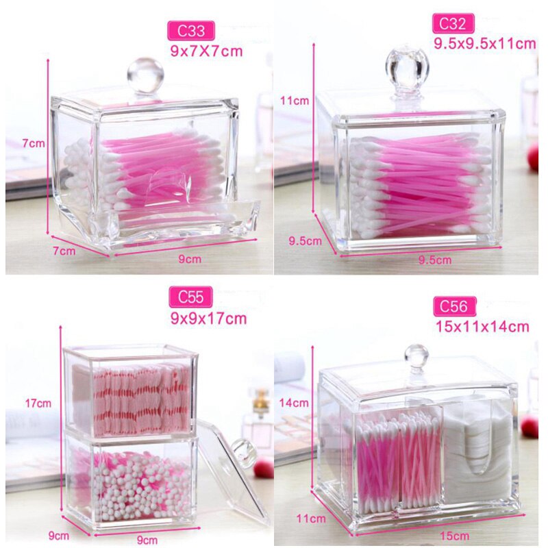 Boîte de rangement carrée transparente pour coton-tige, boîte acrylique transparente, dissolvant de maquillage, coton cosmétiques, bijoux, rouge à lèvres