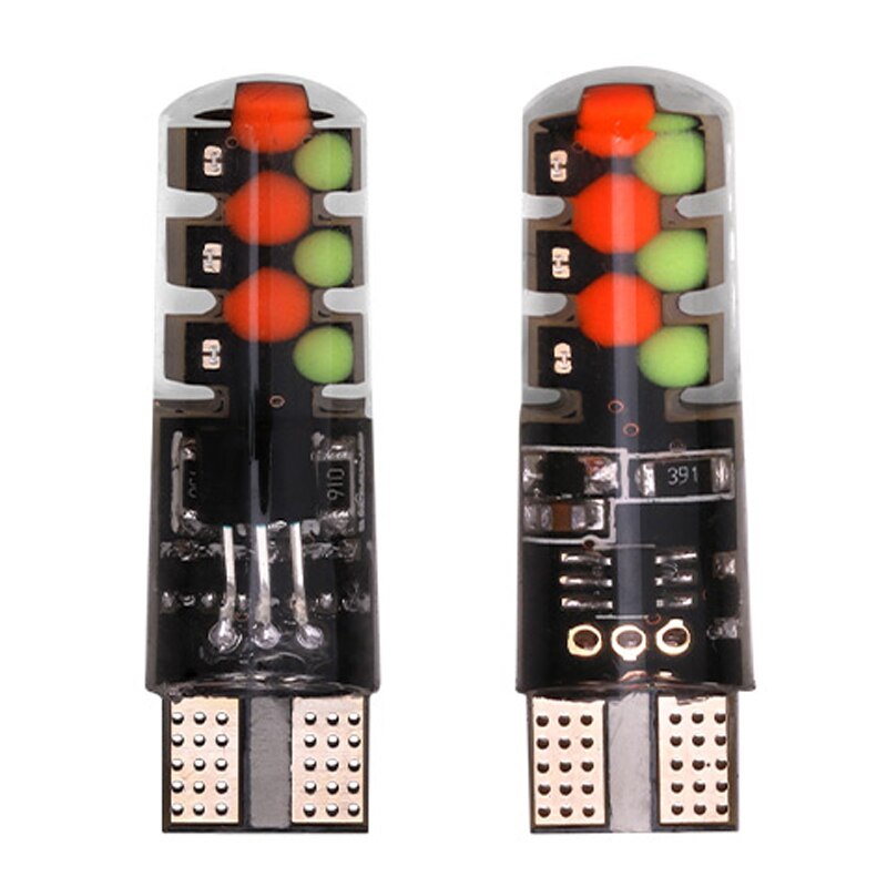 Universele Auto Rgb Led T10 W5W Led Rgb Cob Signaal Lamp Leeslamp Wedge Light Auto Interieur Decoratieve Verlichting Afstandsbediening auto Styling: 2 Bulbs