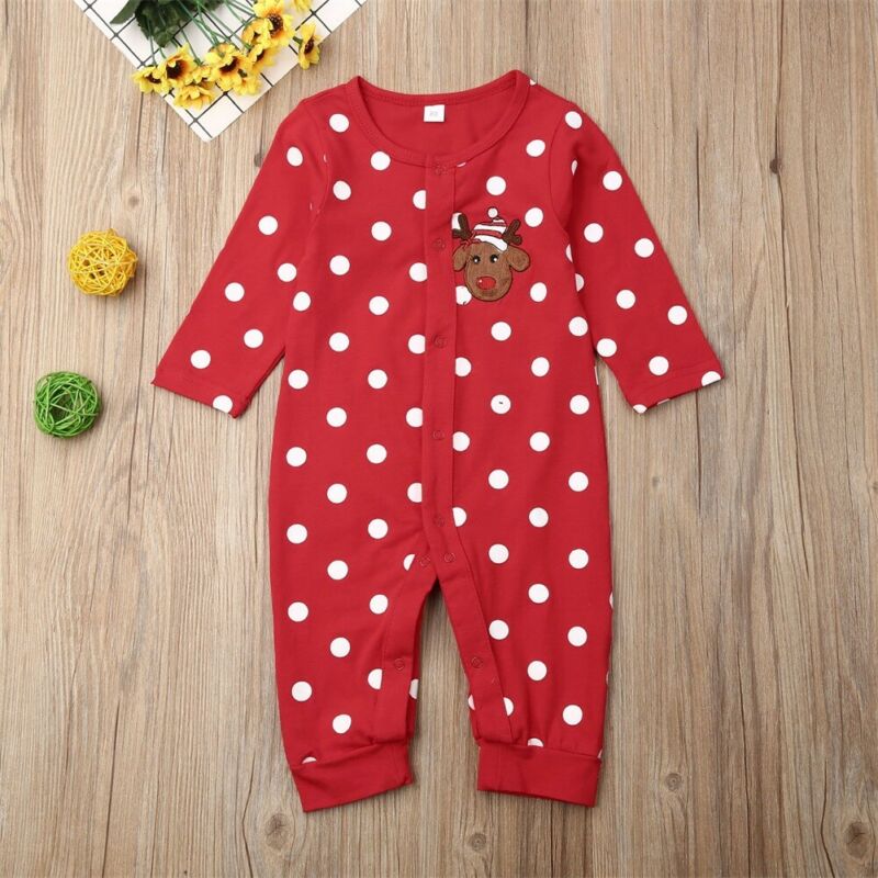 My First Christmas Infant Baby Rompers Boys Girls Dotted Deer Floral Top Pants Foot Romper Kid Outfit Clothes Size 0-18M