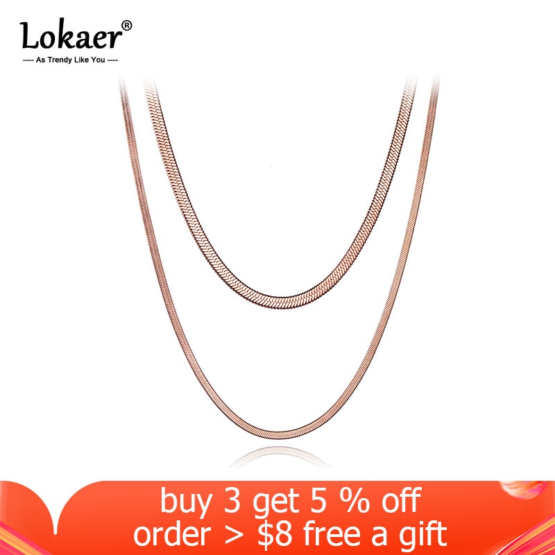 Lokaer Bohemia Titanium Stainless Steel Double Layer Choker Necklaces Beach Pendant Snake Chain Necklace For Women Girls N20002