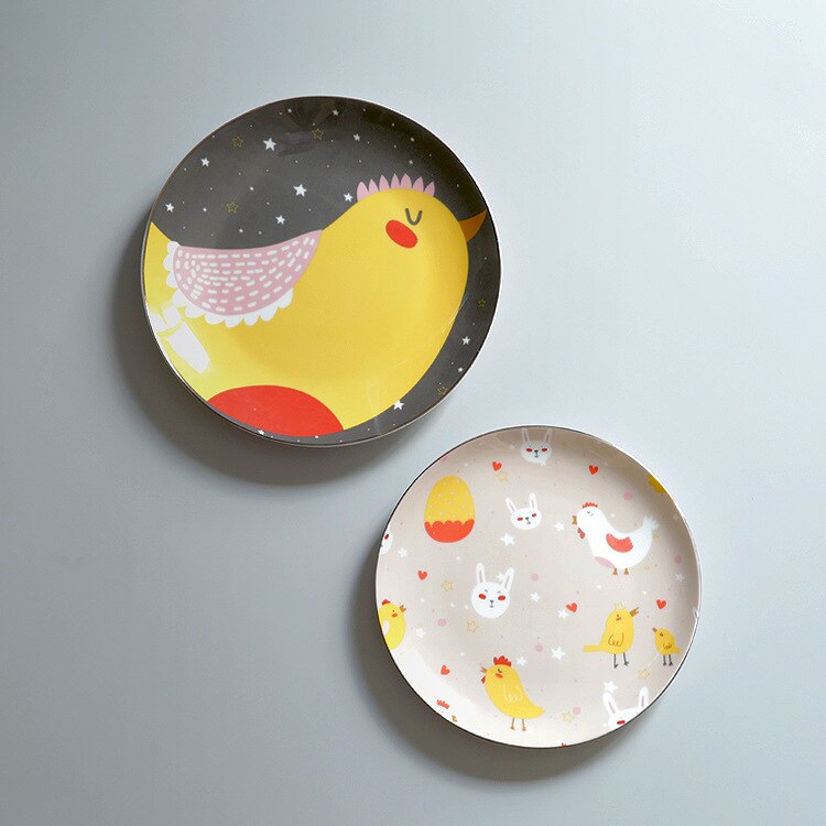Plato de cena de dibujos animados, plato plano de cerámica de hueso de 8 pulgadas, plato de postre, plato de ensalada, para el Día de los niños