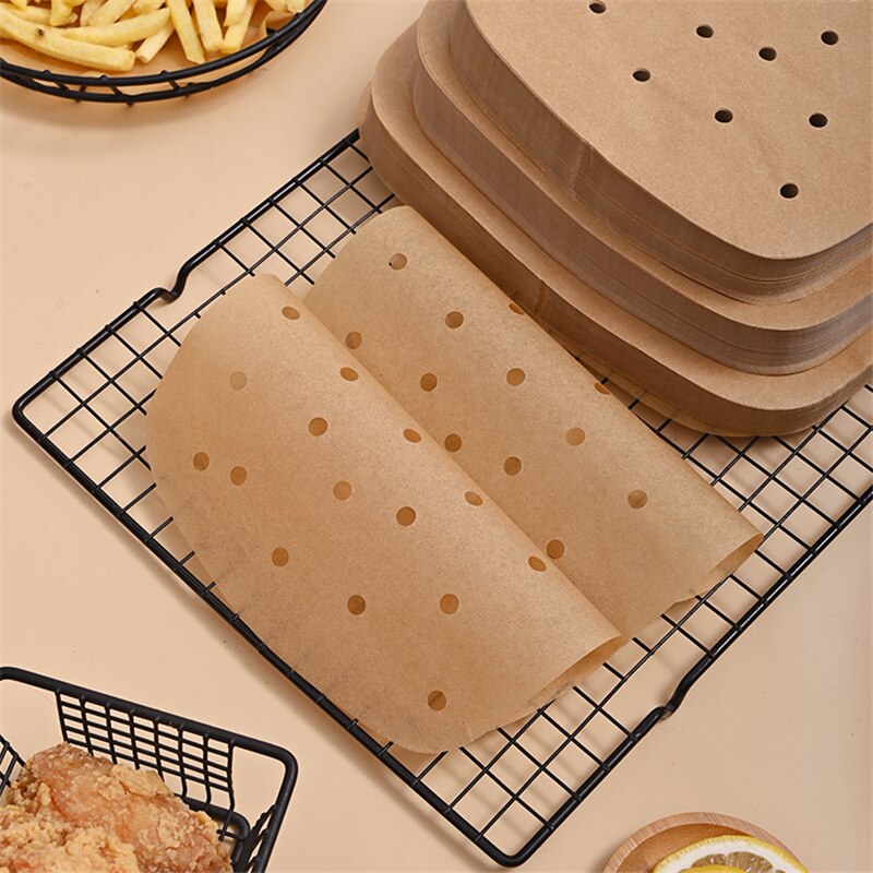 100 stk airfryer liners 6.5/7/7.5/8.5/9 tommer firkantet rund airfryer papir engangs bagepapir køkken non-stick dampmåtte
