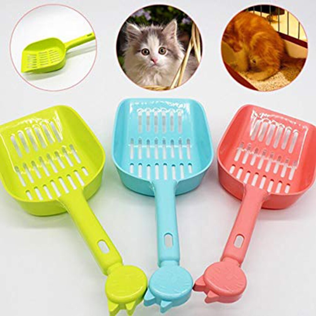 Pala para arena hueca de gato de Color caramelo, pala para arena de gatos, recogedor de plástico, herramienta de limpieza de mango largo para mascotas