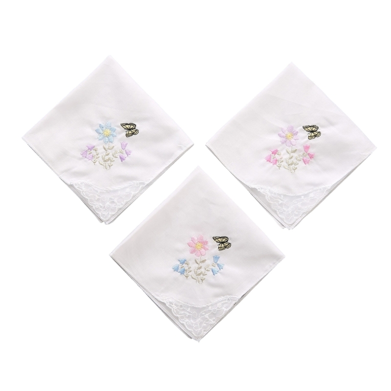 Cotton Ladies Handkerchiefs Vintage Floral Lace Edging Wedding Party Hanky: Dark Grey