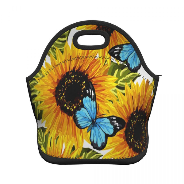 butterflies lunch bag women Portable Insulated lunch box for men girls boys Neoprene Cooler Tote Lunch Bags: Ivory
