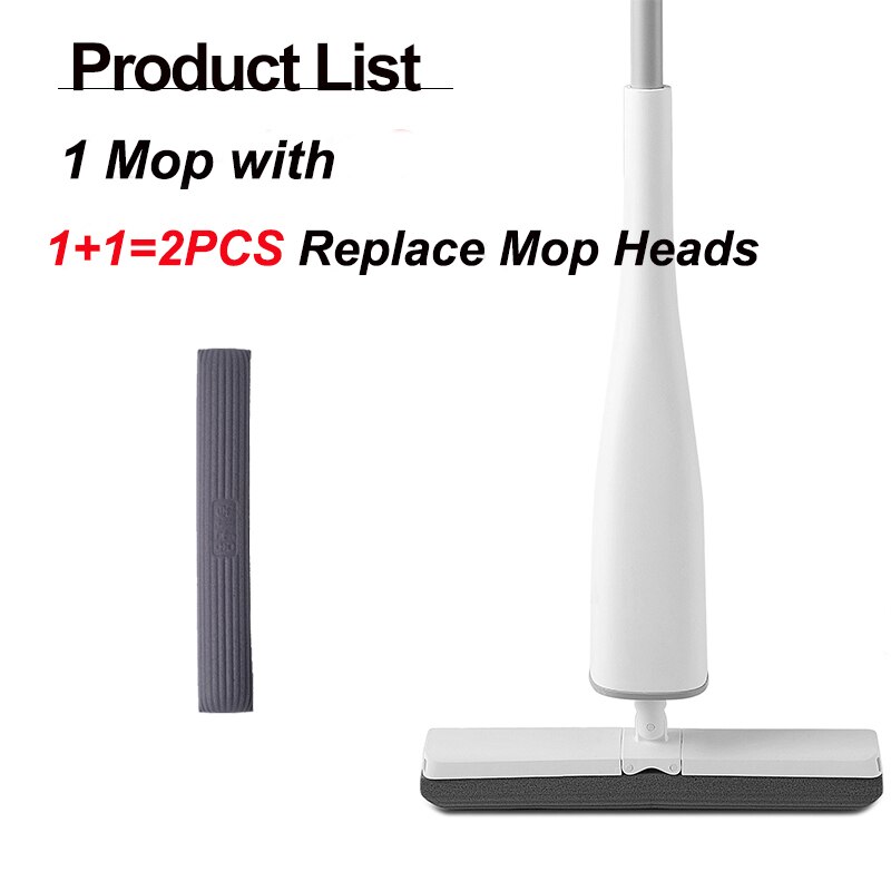Eyliden Self-Wringen Mop Vlakmop Met Vervangen Pva Spons Mop Heads Gratis Hand Vloer Wassen Mop Voor Slaapkamer floor Cleaning Tool: 1 MOP 2 PCS