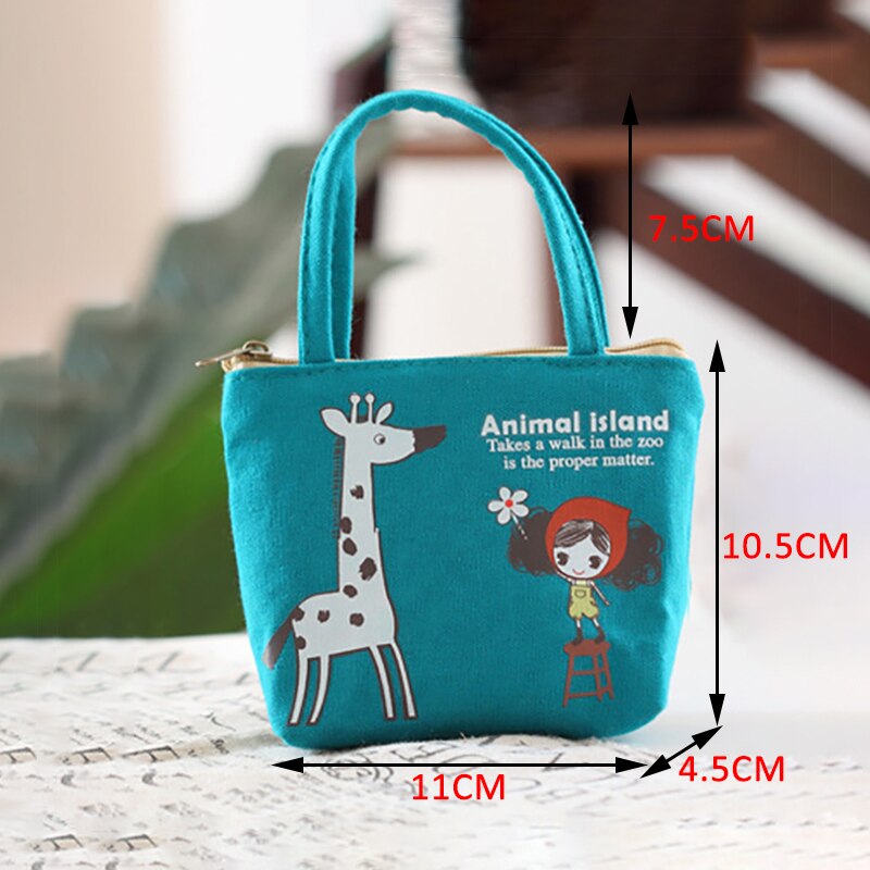 1 stk børn tegnebog lærred sødt dyr til pige opbevaringsforsyninger kort nøglepose mini pung lynlås poser pengepung: Giraf