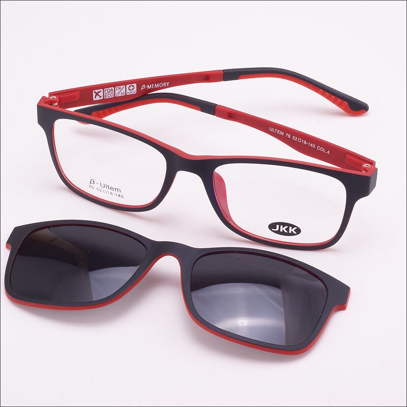 Glazen Frame Voor Vrouwen Met Magneet Gepolariseerde Clip Zonnebril Ultem Bril Volledige Velg Recept Bril Uv400 Zachte Tempels: Blcak Red