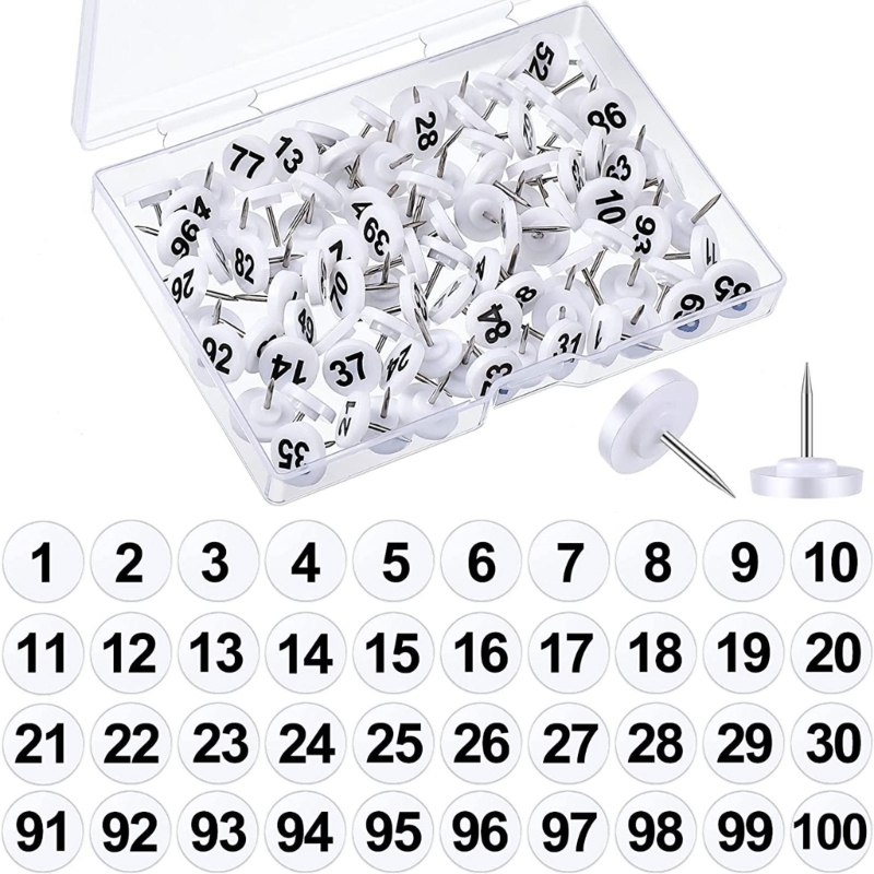 100Pcs Numbered Thumbtacks Numbered Pushpins Map Pins for Bulletin Boards