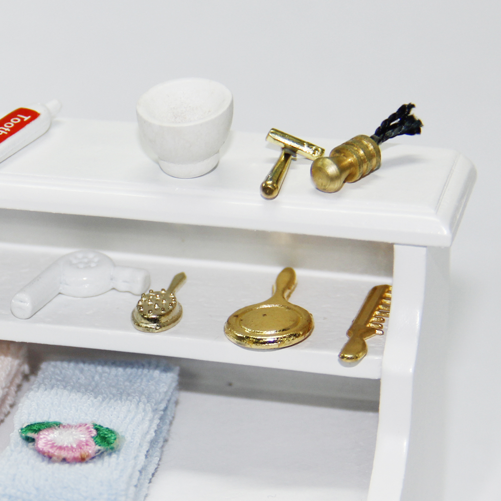 4pz Casa di Bambole in Miniatura 1:12 Dei Capelli di Plastica Asciugatrice, Specchio e Pettine Bagno Forniture impostato