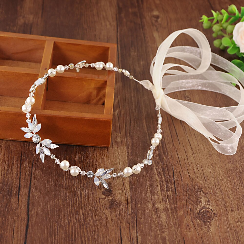 Luxe blauwe bloemen haar kammen hoofdtooi gala bruids bruiloft haaraccessoires gouden bladeren haar sieraden haarspelden: Organza ivoor