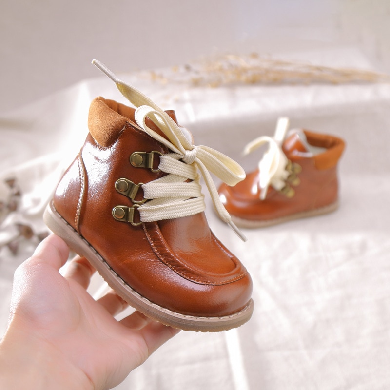 ULKNN Children's Boots Autumn Winter Baby Outdoor Shoes PU Leather Warm Girls Princess Shoes Comfortable Low Anti slip