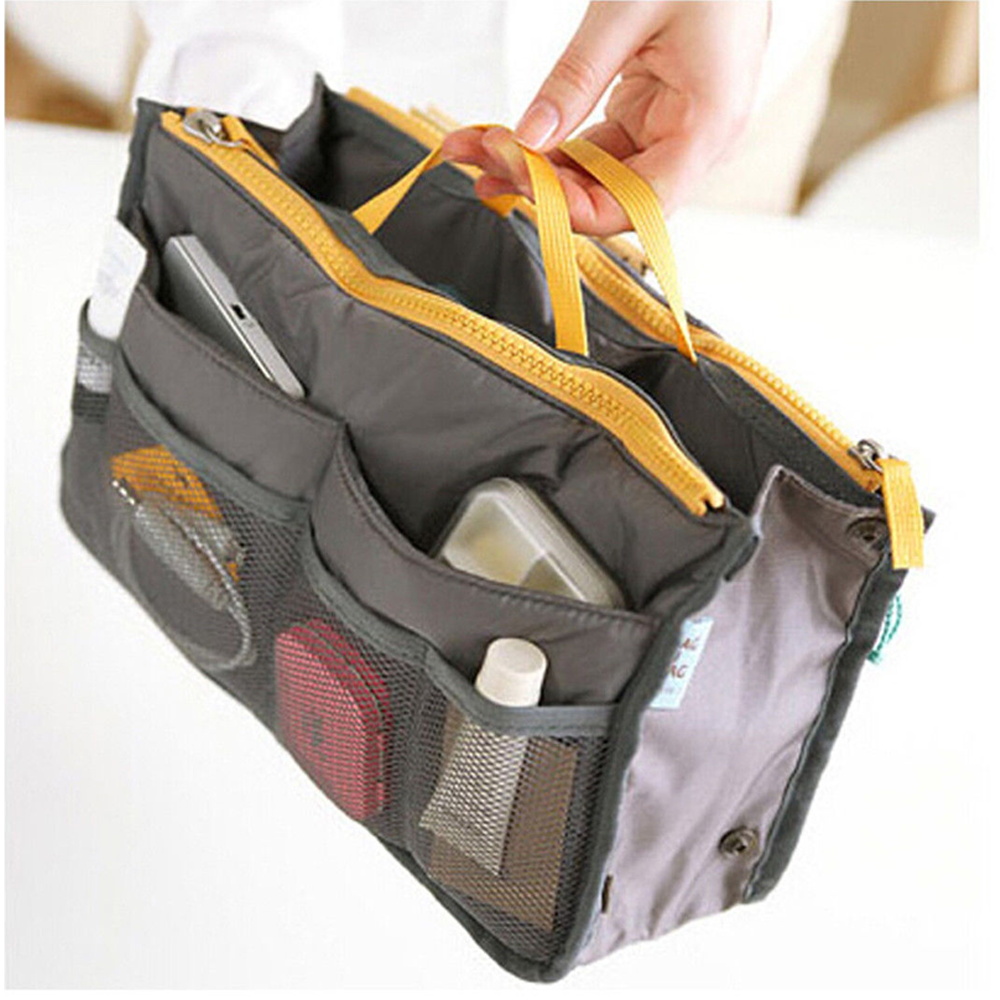 Reisorganisator Insteektas Canvas Grote voering Dame cosmetische tassen Dames Tote Thuis/auto Eco Kruidenier Make-up Tablet Opbergpakket: Black