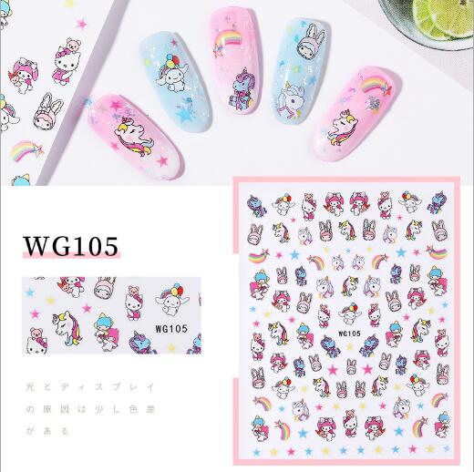 2020 nye! 3d klistermærker blandede børn negle klistermærker blomst tegneserie frugt klistermærke til børn nail art værktøj manicure tilbehør: 105