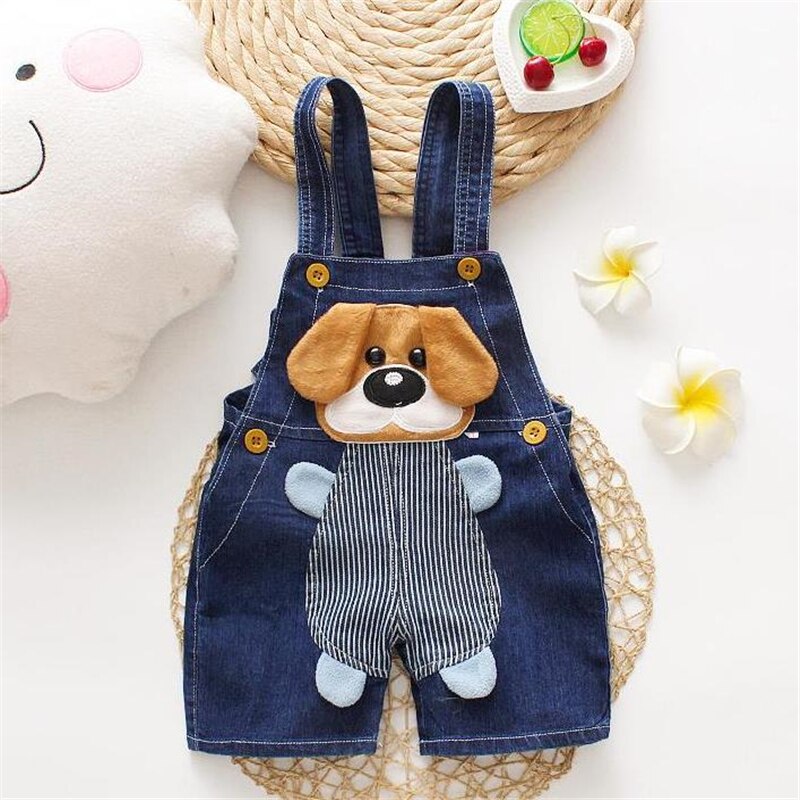 Toddler Baby Boys Girls Overalls Cartoon Dog Sleeveless Denim Jumpsuit Kids Overalls Boys Denim Jumpsuit Rompers: 2T